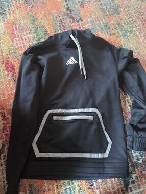 Adidas Men’s XS. Gray Logo Drawstring Hoodie W/Front Zipper Pocket